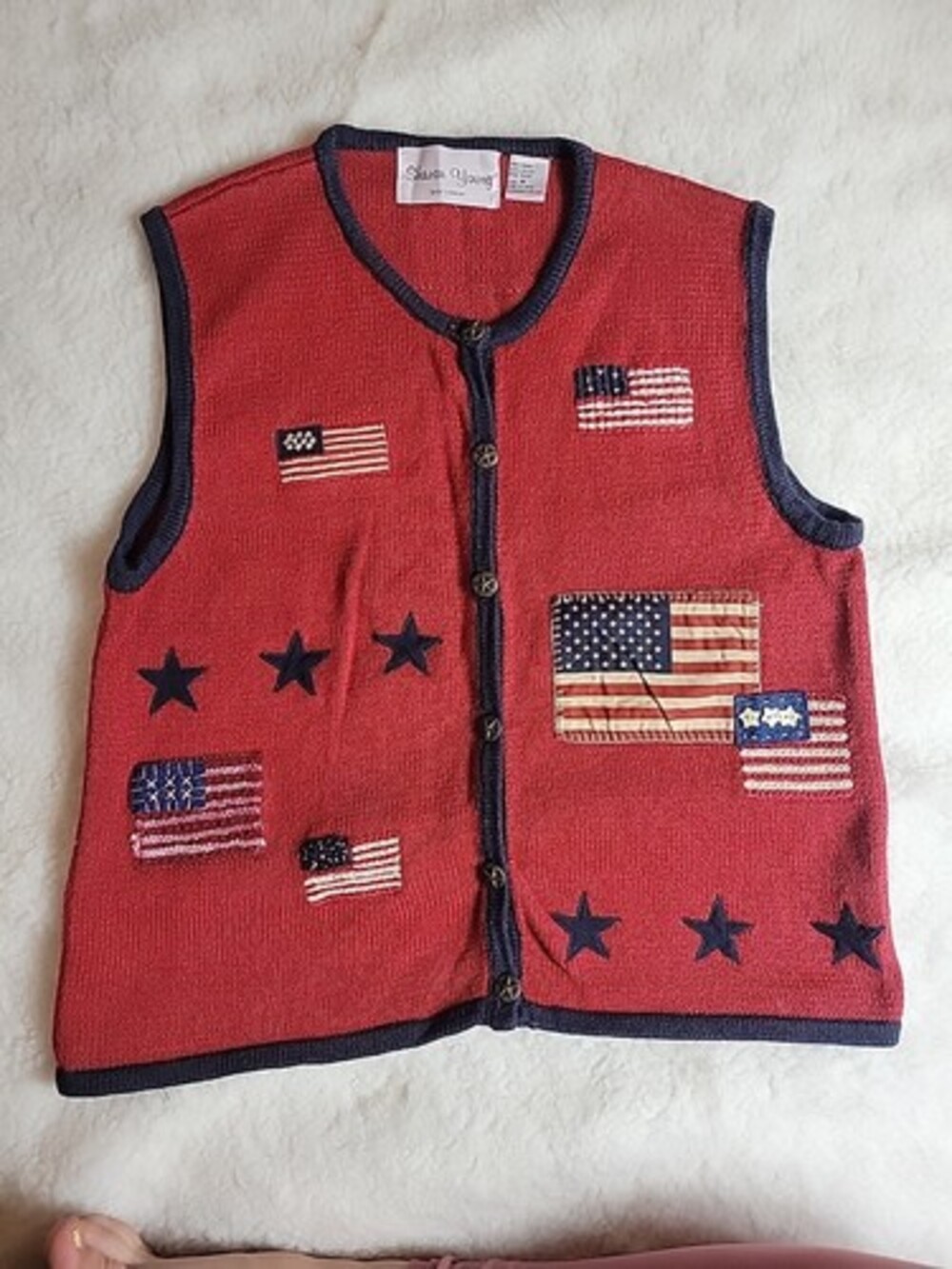 Sharon Young Woven U.S. Flag Stars Vest 4th Of July Size Medium Americana